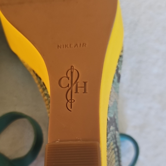 Cole Haan Nike Air Teal and Yellow  Sandals 9B Turquoise & Yellow Snake Wedge - Picture 13 of 16